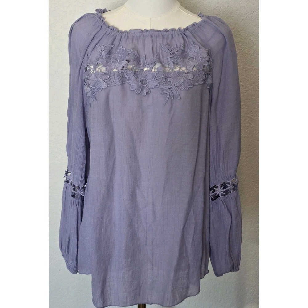 Peasant Embroidered Lavendar Lace Blouse Size PS Long Sleeve Boho Peasant Girlie